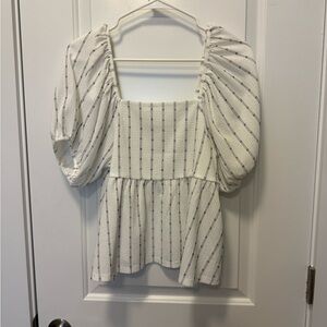 Madewell White Striped Puff Sleeve Blouse